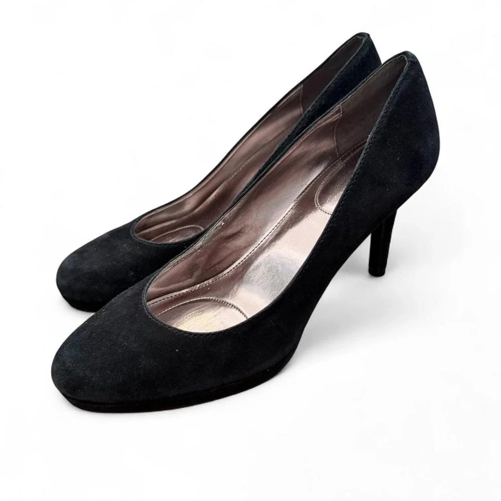 Calvin Klein Odette Black Suede Platform Pumps Heels Size 7.5M F2080 H10